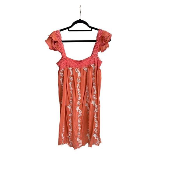 Show Me Your MuMu Blushing Lace Coral Floral 100% Silk Mini Dress Size Medium - Picture 3 of 7